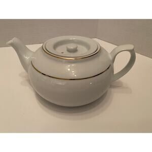 Vintage Porcelain Teapot w/ Double Gold Line Trim NEW, Cottage Core, Granny Chic
